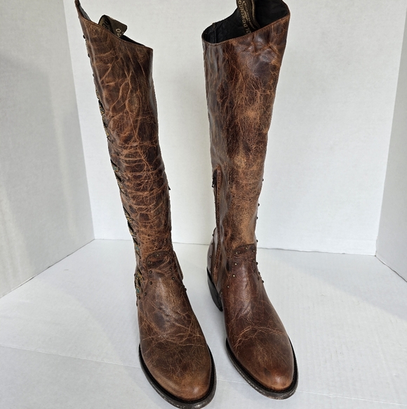 Old Gringo Brown Leather Heeled Boots Elina 7.5 Tall Boho - Picture 7 of 16
